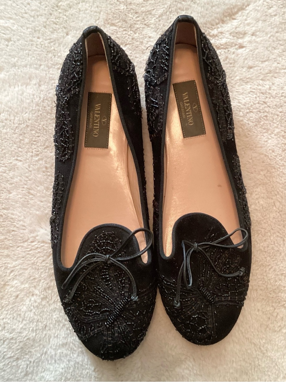 Valentino Garavani Black Beaded Butterfly Slip-on Flats - EU38